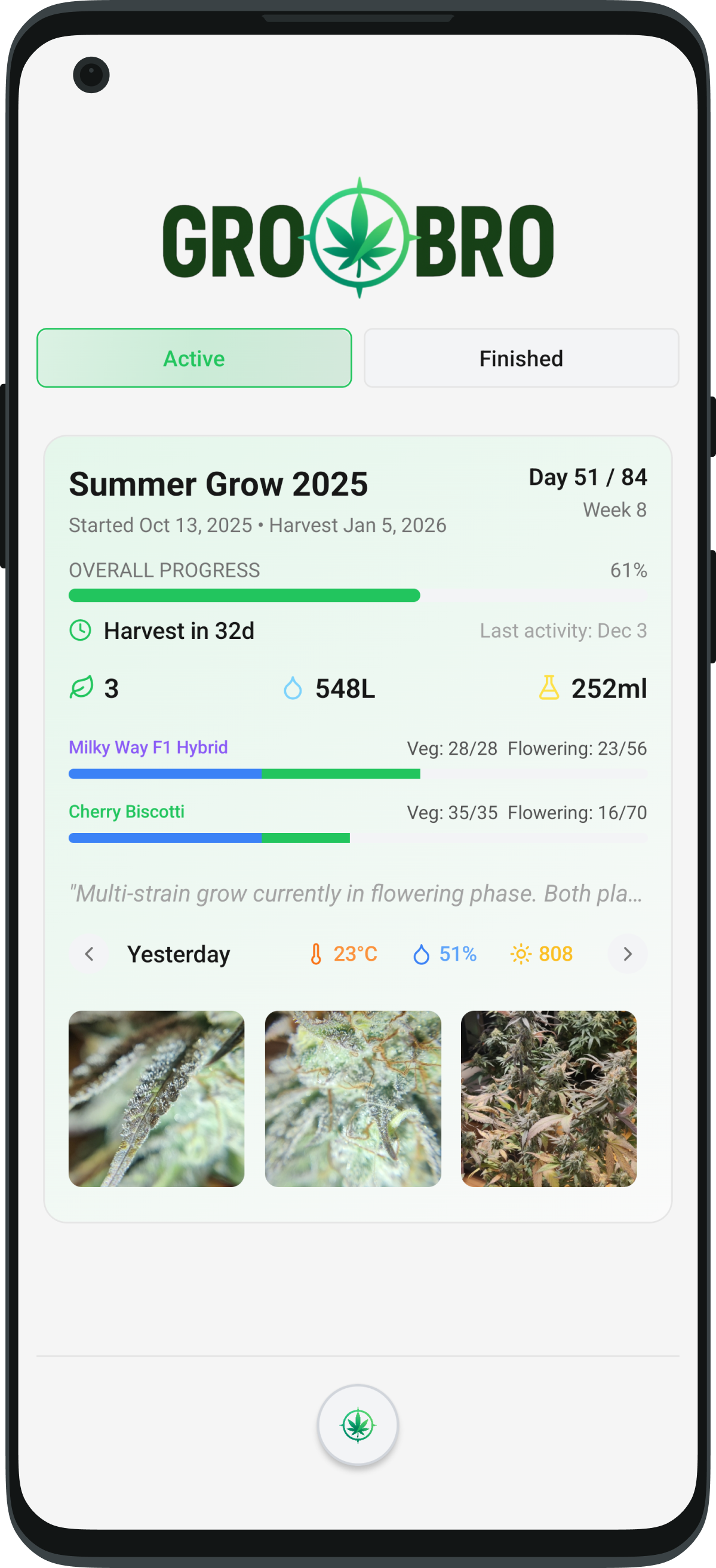 GrowBro Welcome Screen - Your professional grow tracking companion